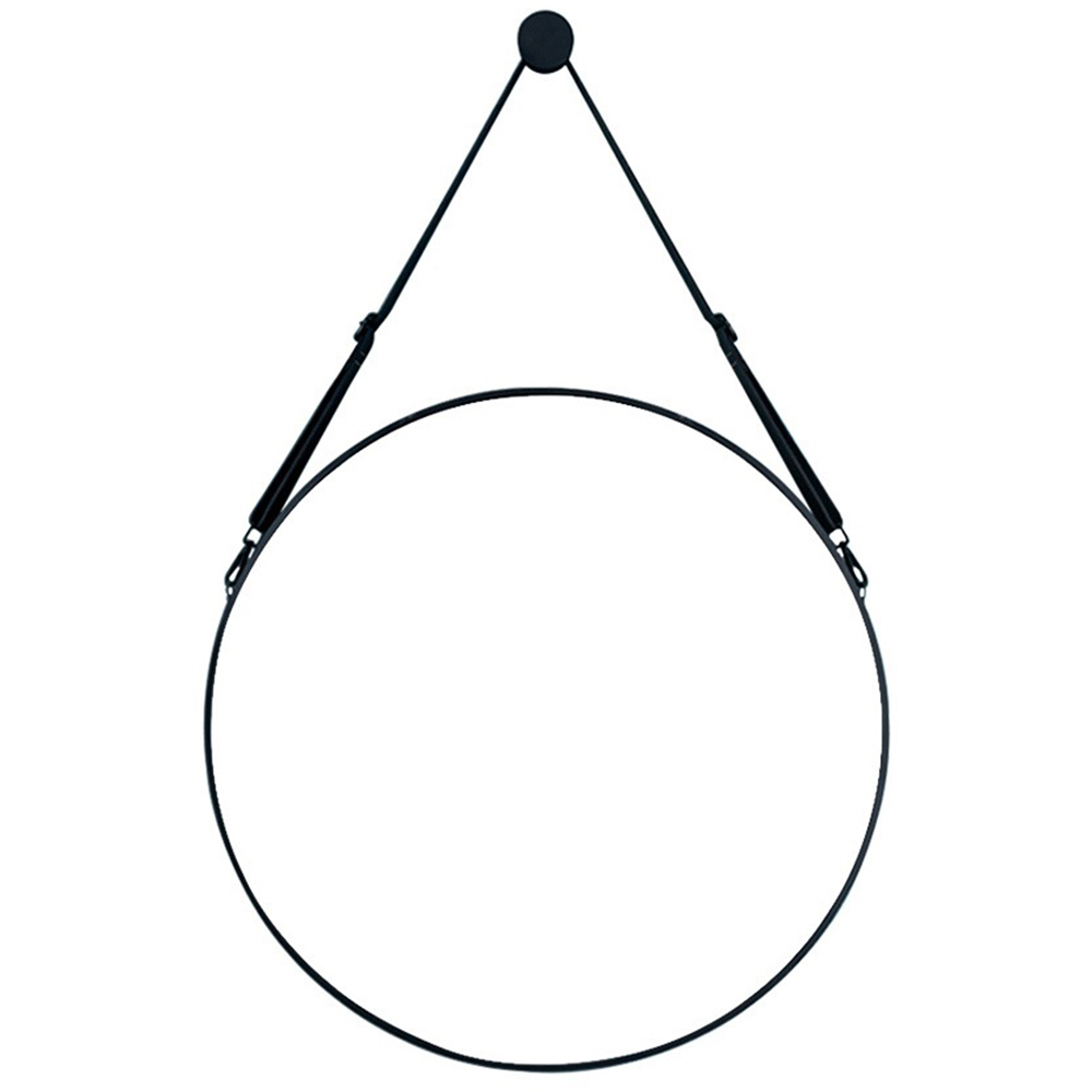 Living and Home Retro Round Hanging Mirror with Strap 60cm Image 1