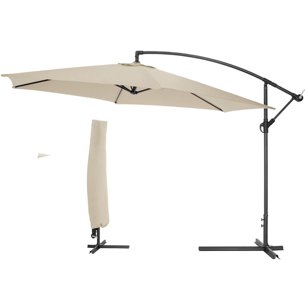 tectake Ciccio Beige Adjustable Tilt Cantilever Parasol 3.5m Image 1