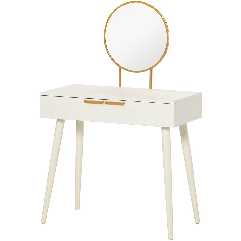 Portland 2 Drawer White Dressing Table with Round Mirror Image 2