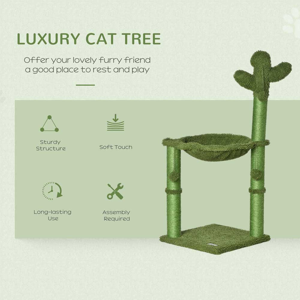 PawHut Cactus Cat Tree Tower with Sisal Scratching Post and Hammock Image 4