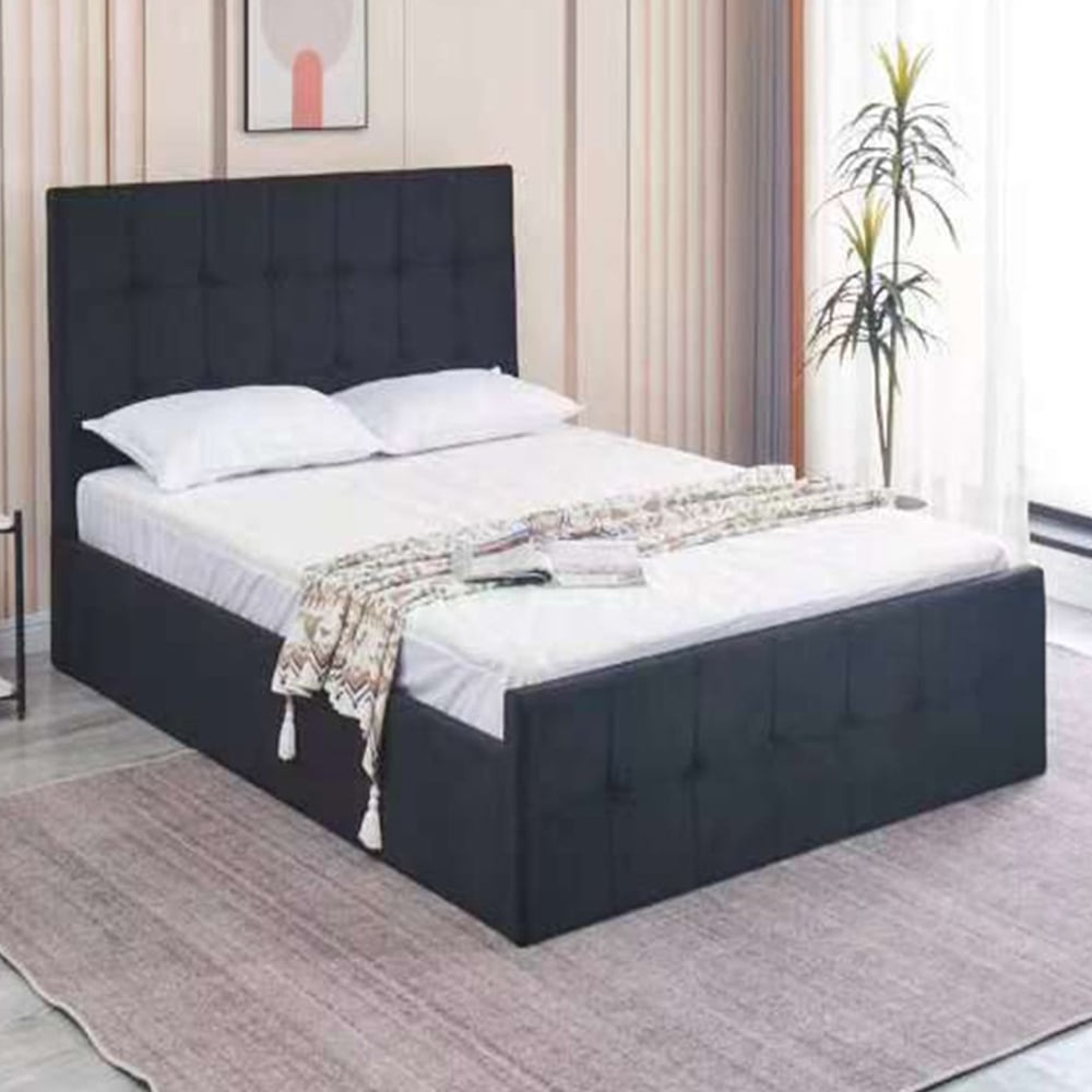 Portland Small Double Black Velvet Cushioned Ottoman Bed Image 2