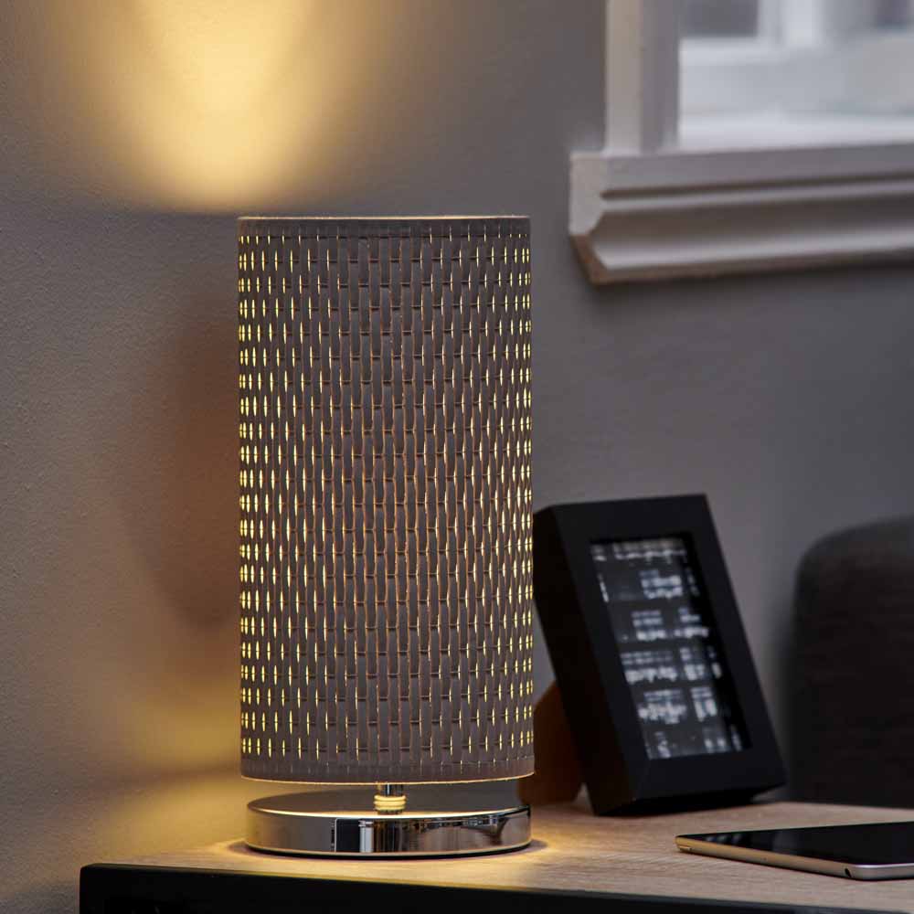 Wilko Chrome Table Lamp Grey Weave Wilko