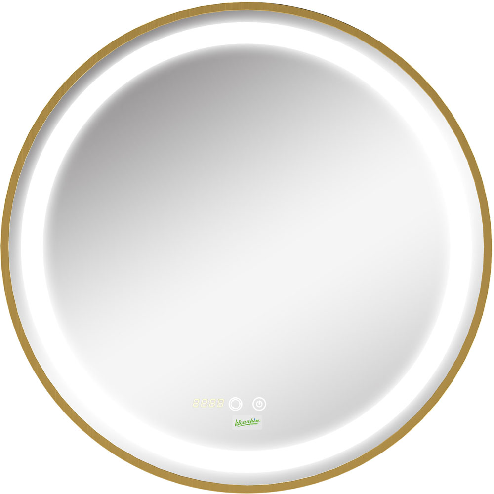 Kleankin Gold Round LED Bathroom Mirror Image 1