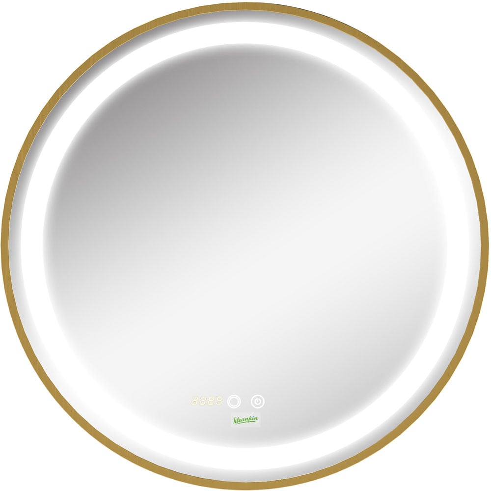 Kleankin Gold Round LED Bathroom Mirror Image 1