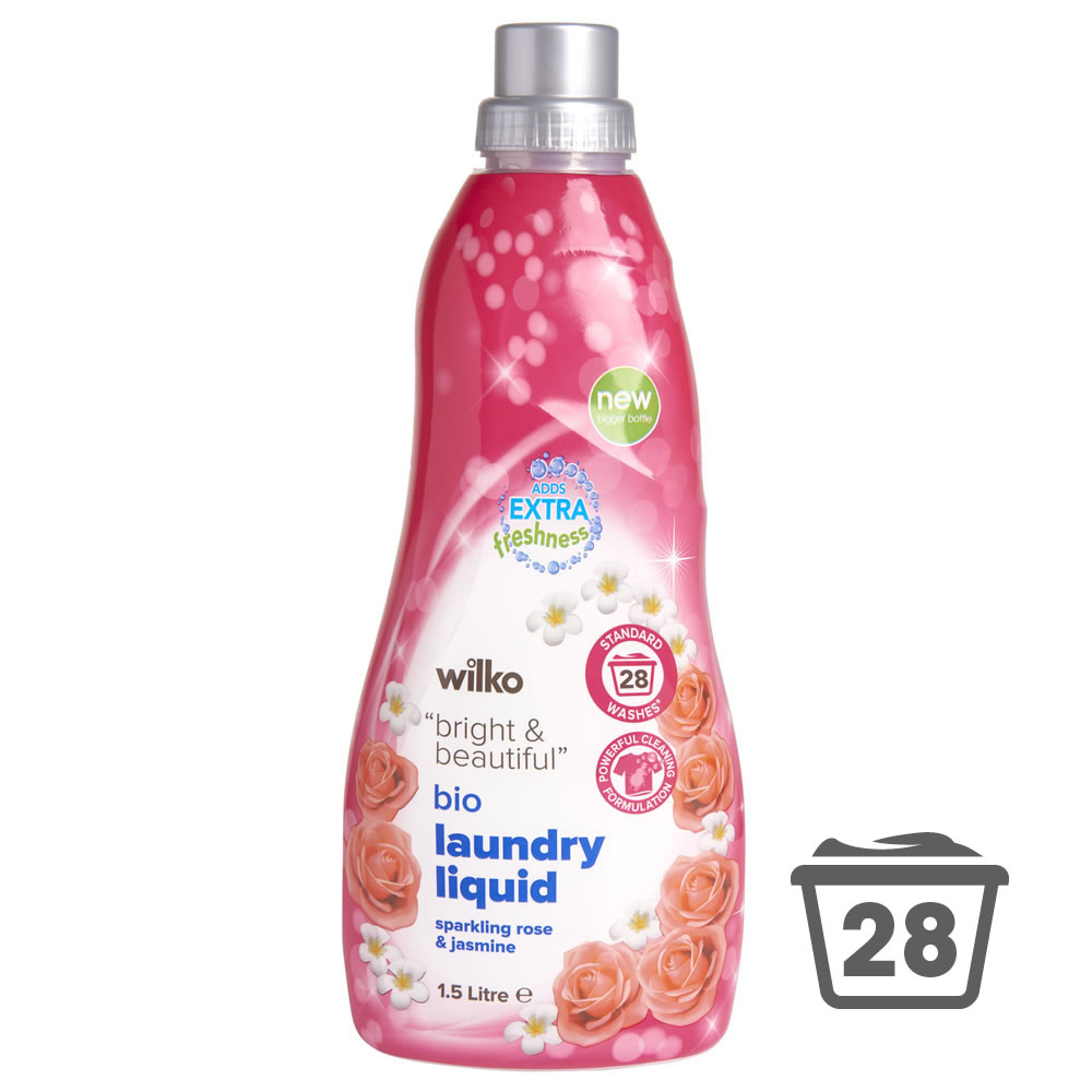 Wilko Bio Sparkling Rose and Jasmine Laundry Liquid 28 Washes 1.5L Image