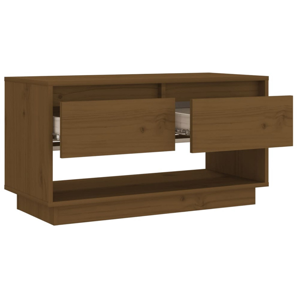vidaXL 2 Drawer Single Shelf Honey Brown Solid Wood Pine TV Cabinet Image 4