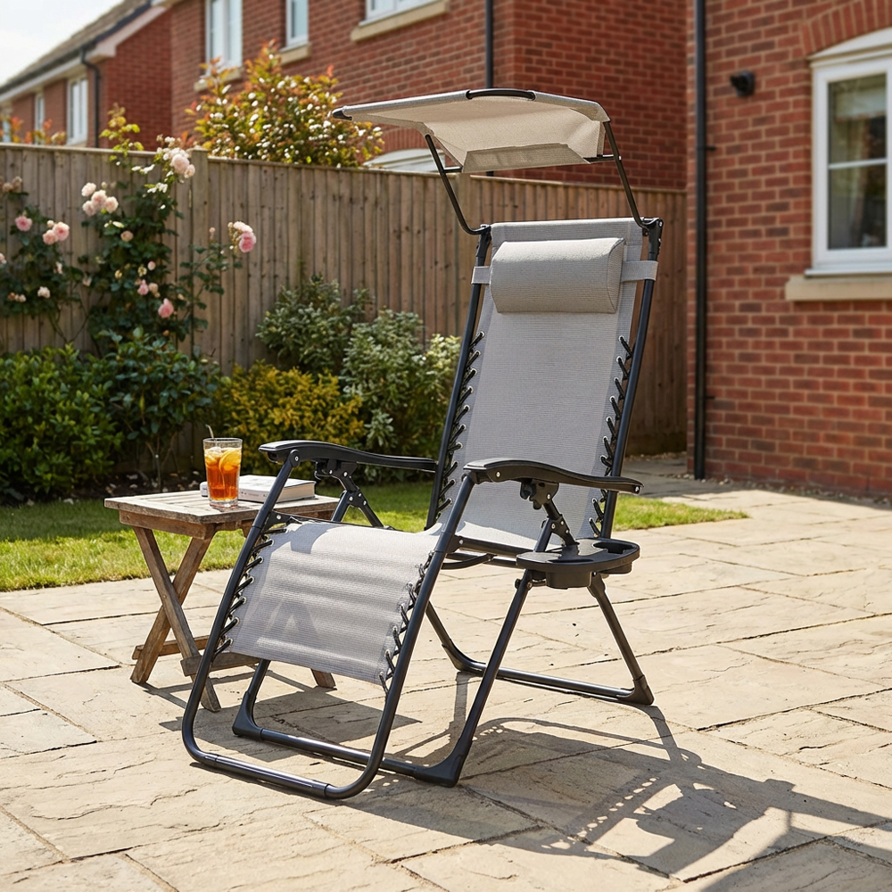 Zero Gravity Chair Canopy and Cup Holder - Grey Image 6