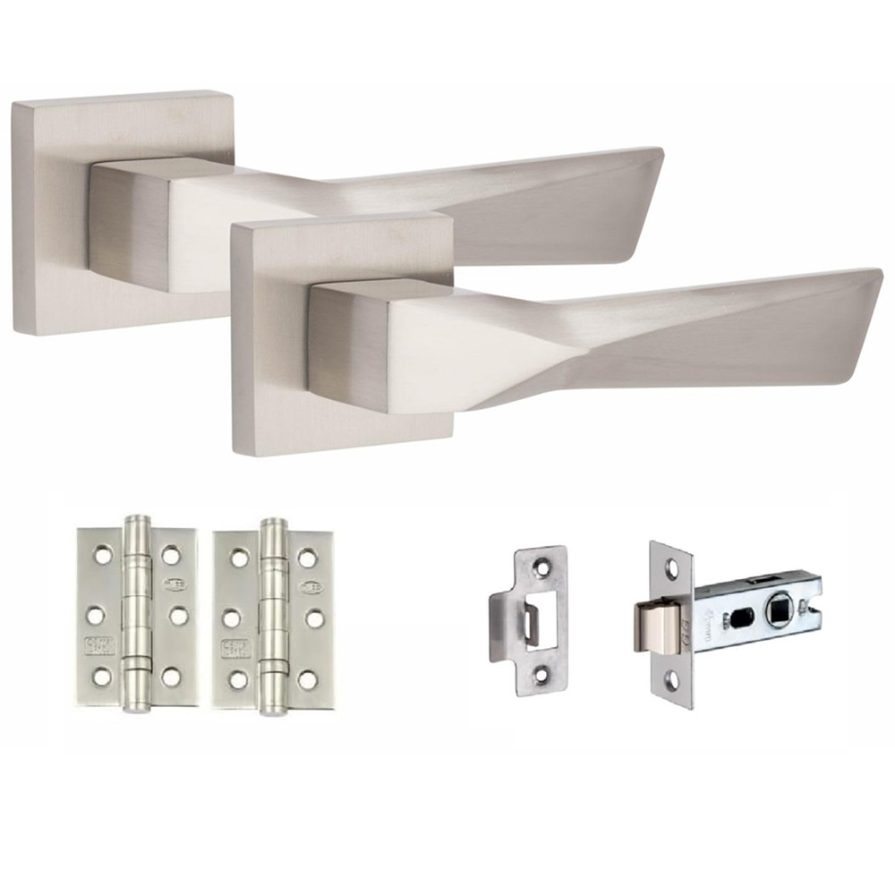Golden Grace Satin Nickel Aura Door Handle Set 6 Pack Image 2