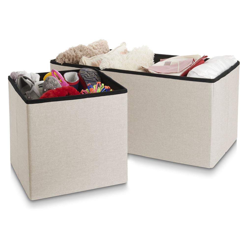 Wilko Large Cream Faux Linen Ottoman Wilko