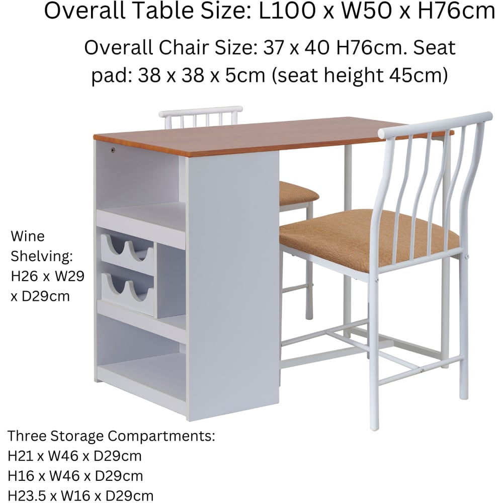 Greenhurst 2 Seater Black and Tan MDF Compact Bistro Set with Storage Image 7