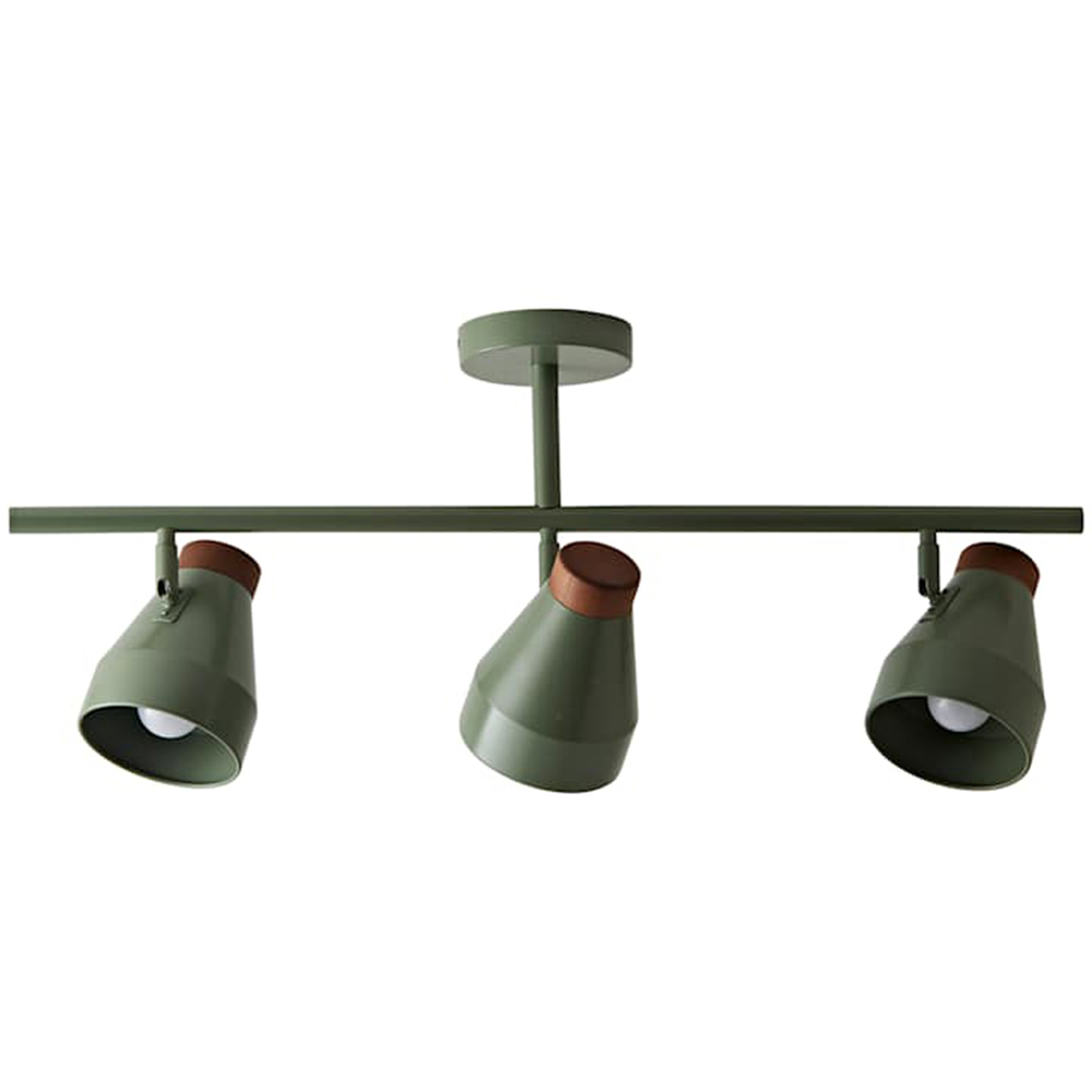 ValueLights Parker 3 Way Green and Walnut Ceiling Light and Bulbs Image 1