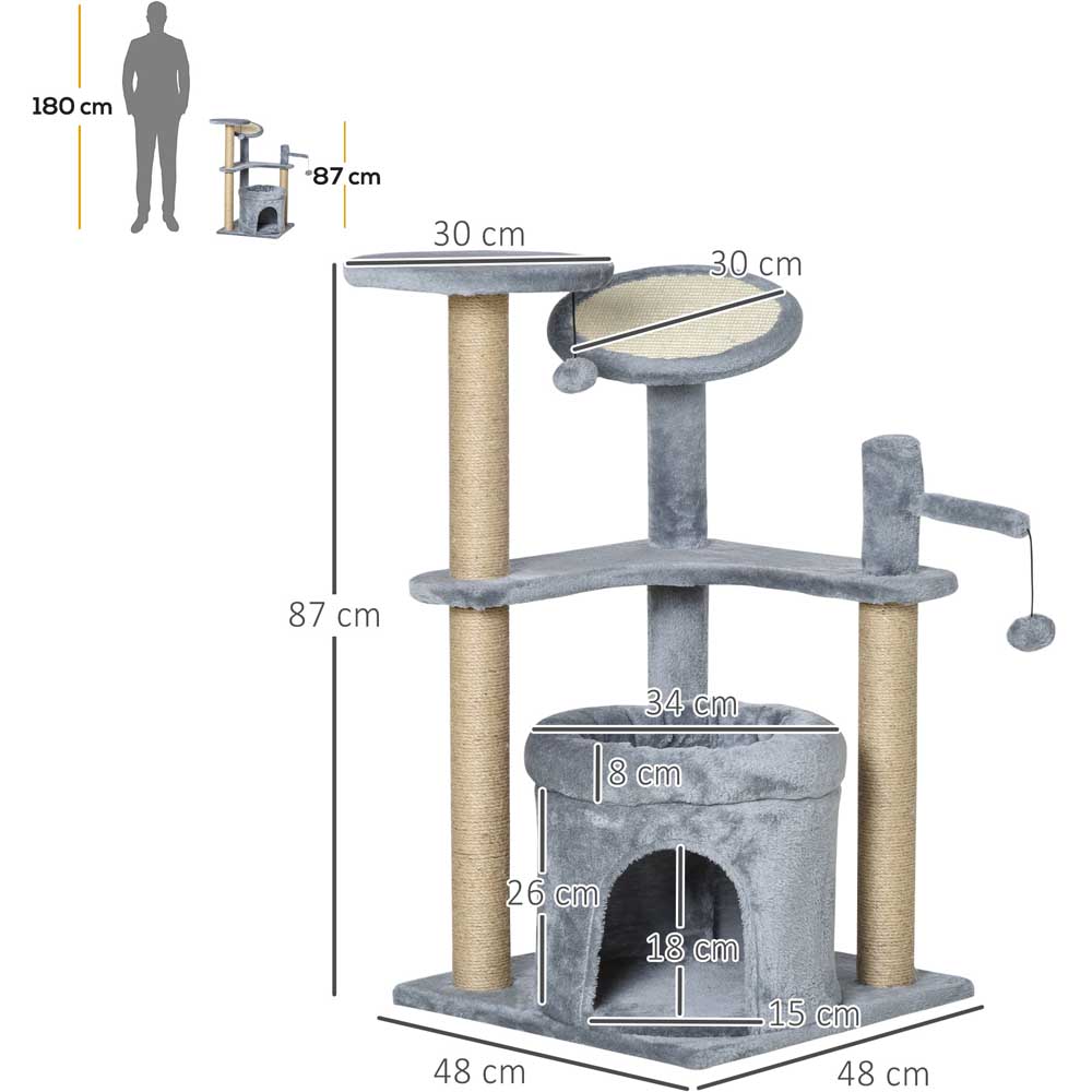 PawHut Cat Tree Tower with Scratching Post and Toy Image 9