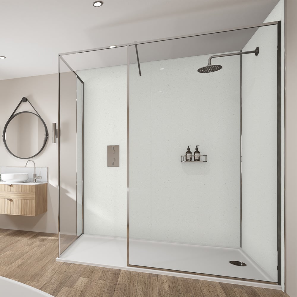 Wetwall Mermaid 2420 x 1185mm Polar Sparkle Tongue and Groove Plywood Shower Wall Panel Image 3