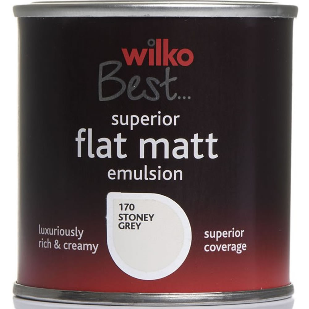 Wilko Best Stoney Grey Flat Matt Emulsion Paint Tester Pot 125ml Image 1