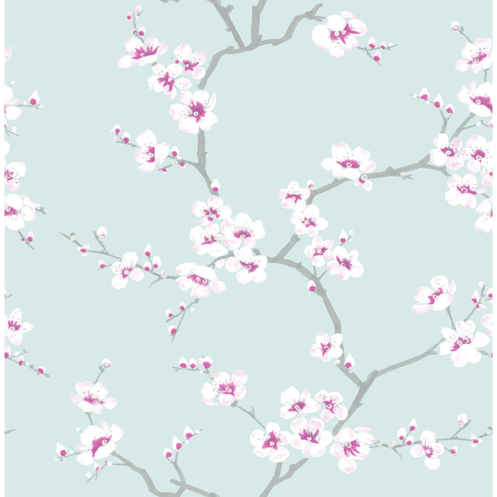 Fresco Apple Blossom Teal and Pink Wallpaper 51066 Image 1