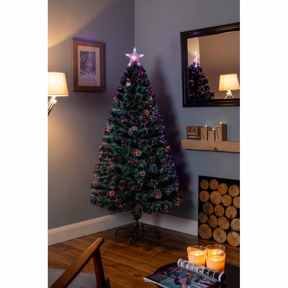 Premier Fibre Optic Christmas Tree with Berrys Pine Cones and Star Topper 120cm Image 3