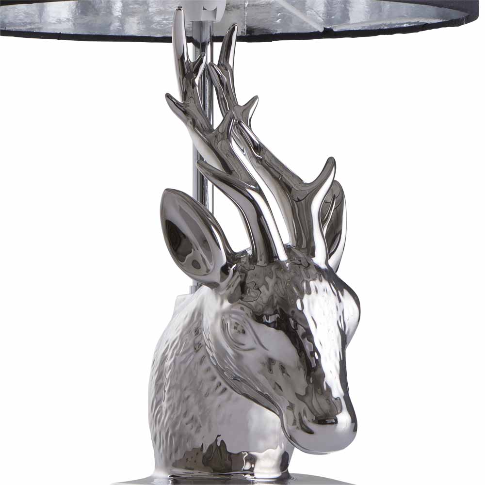Wilko Silver and Black Stag Head Table Lamp Image 4