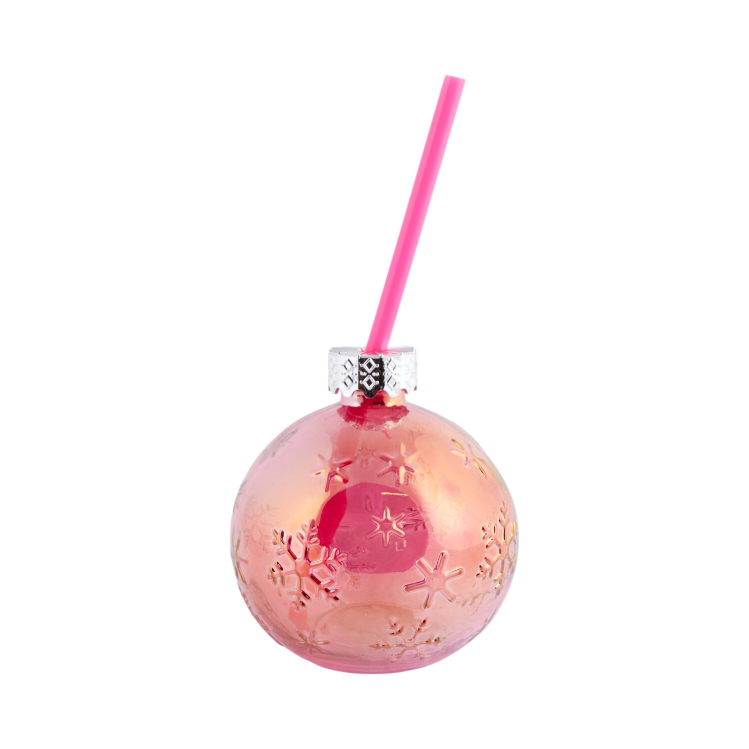 Xmas Bauble Glass Jar with Straw 400ml Image 4