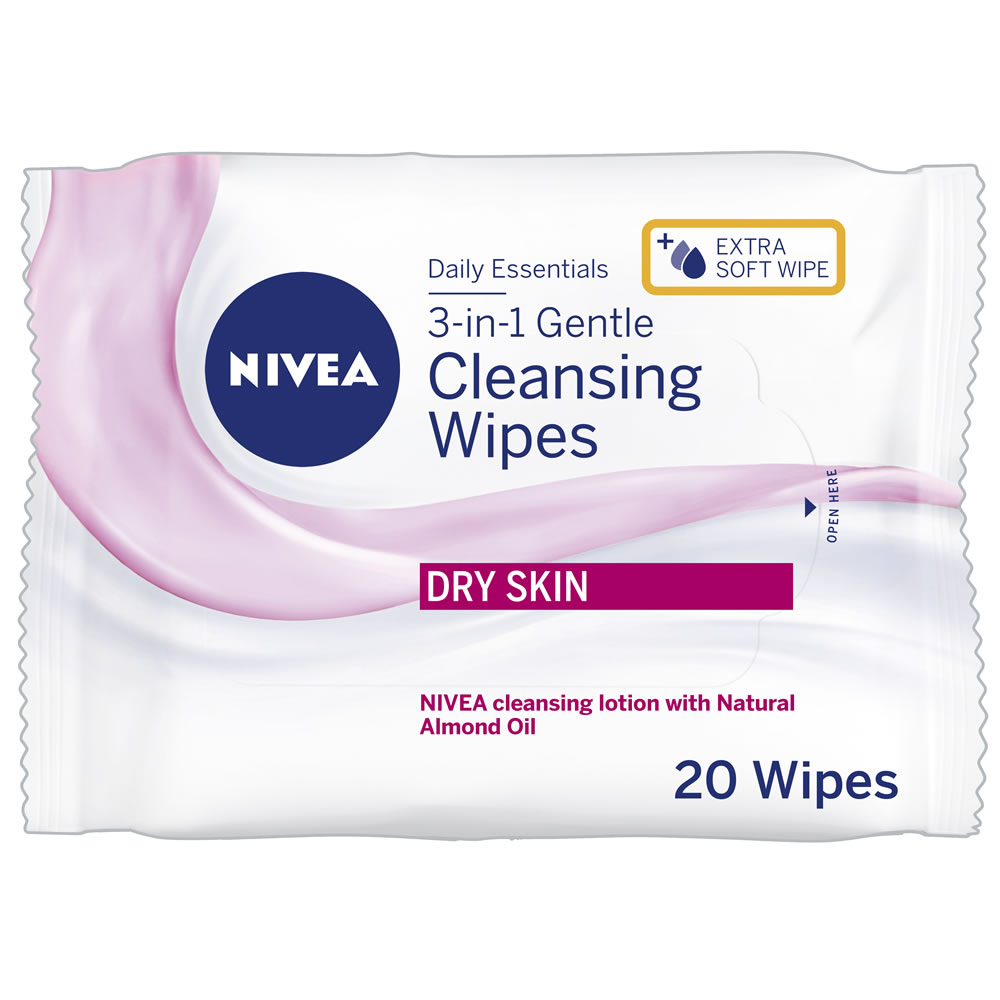 Nivea Daily Essentials 3 in 1 Gentle Cleansing Wipes Dry Skin 20pk Image