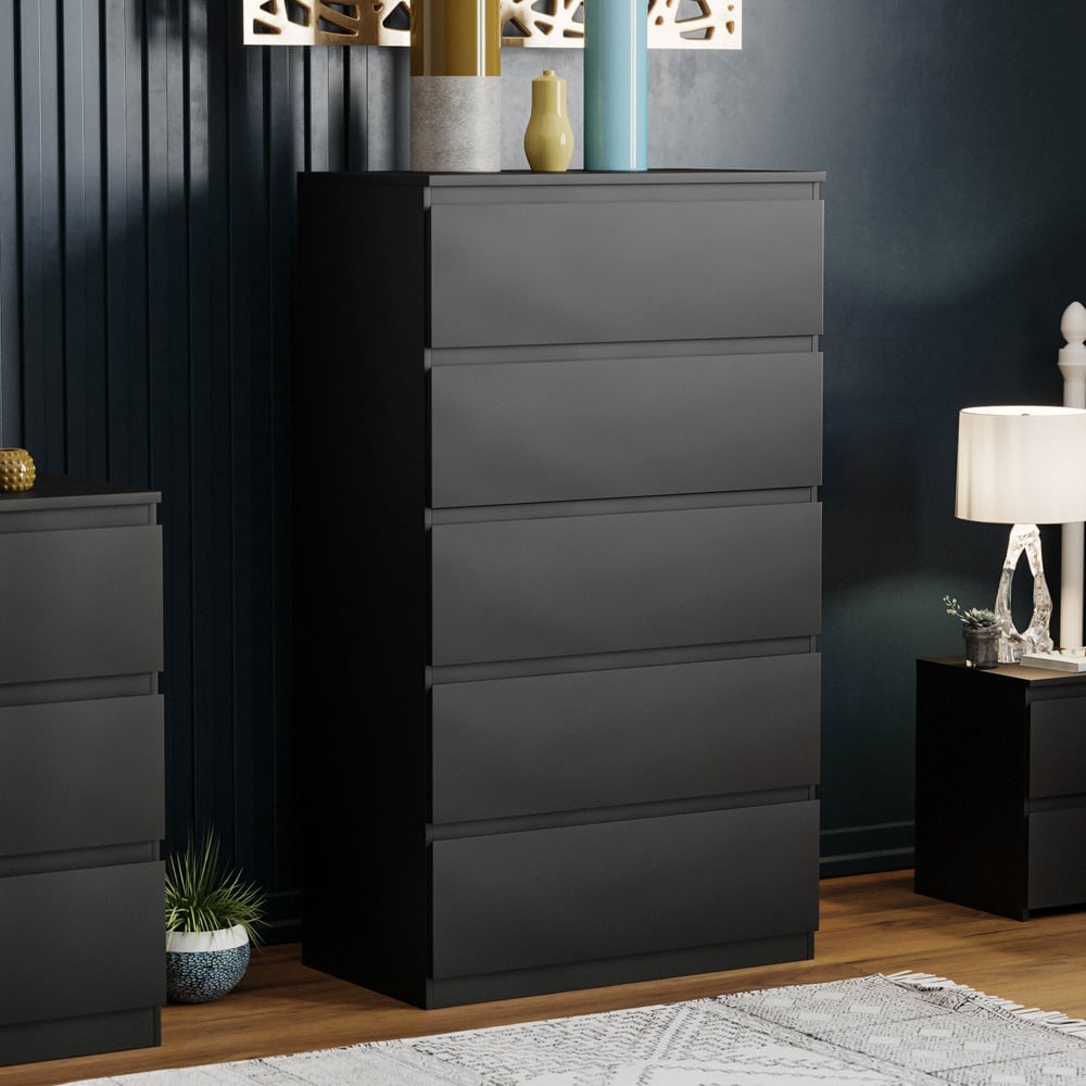 Vida Designs Denver 5 Drawer Black Chest of Drawers Image 7