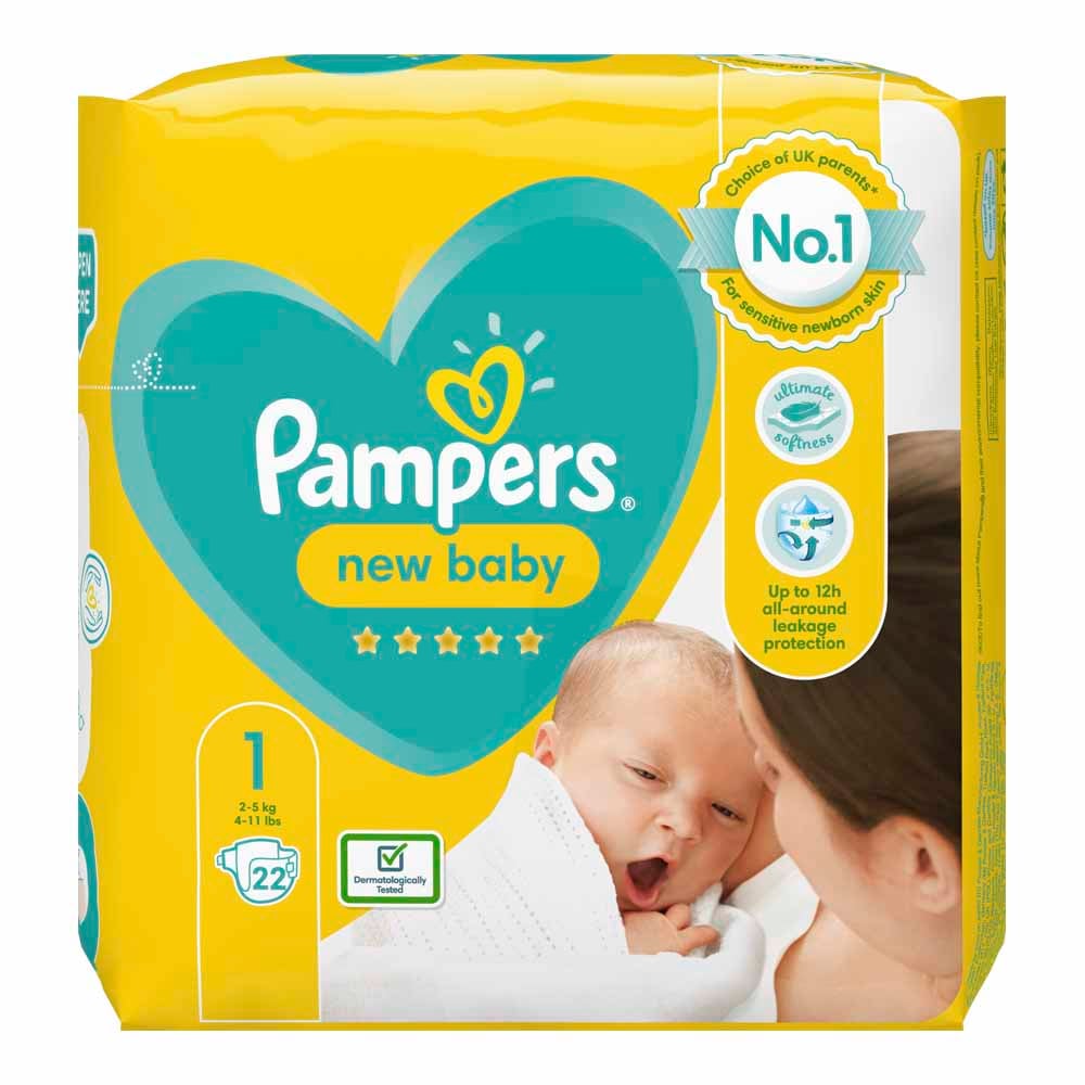 Pampers New Baby Nappies 22 Pack Size 1 Case of 4 Image 3
