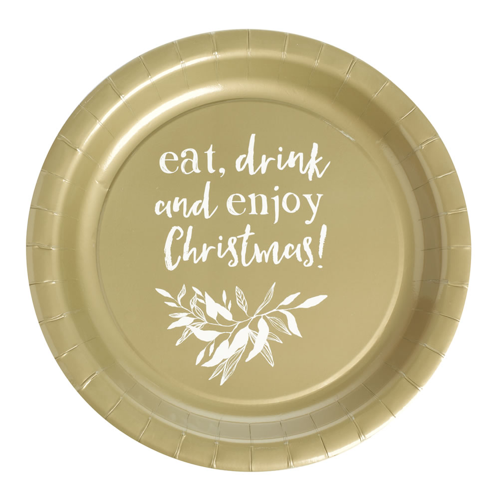 Wilko 8 pack Gold Christmas Paper Plates Image