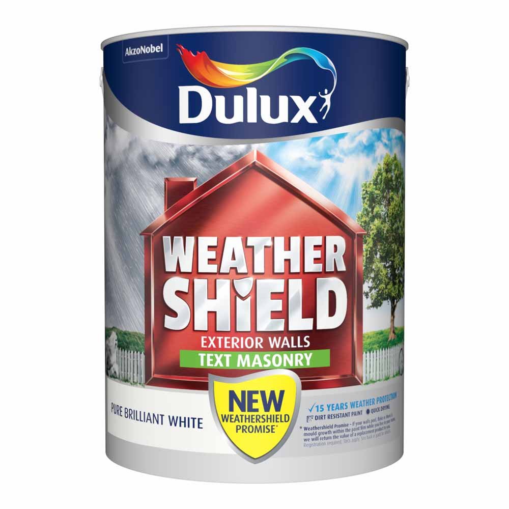Dulux Weathershield Exterior Walls Pure Brilliant White Textured Masonry Paint 5L Image 2