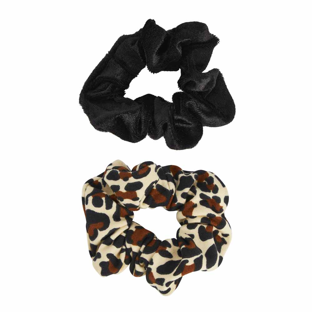 Wilko Leopard & Black Scrunchie 2 Pack Image 1