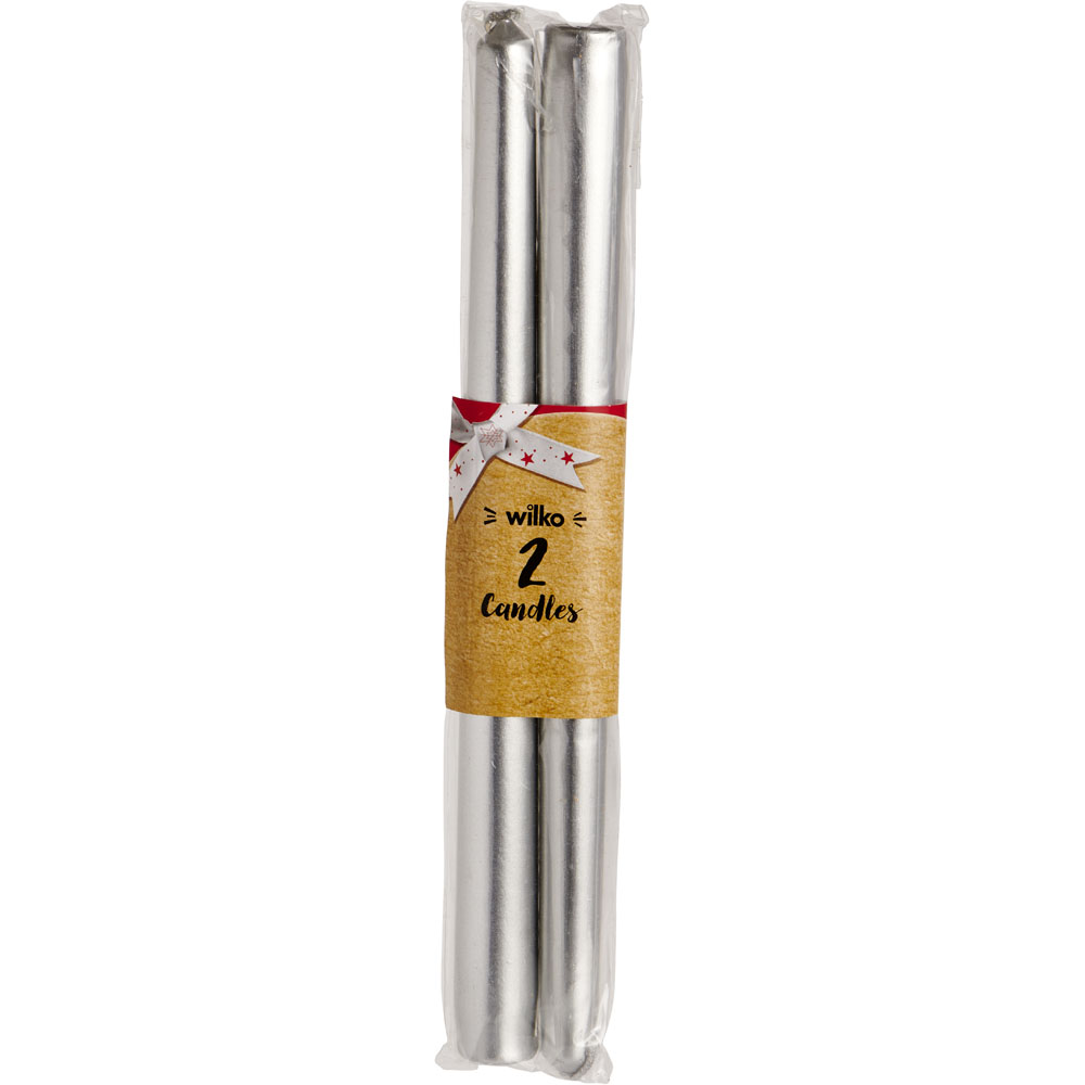 Wilko Silver Taper Candles 2 Pack Image 2