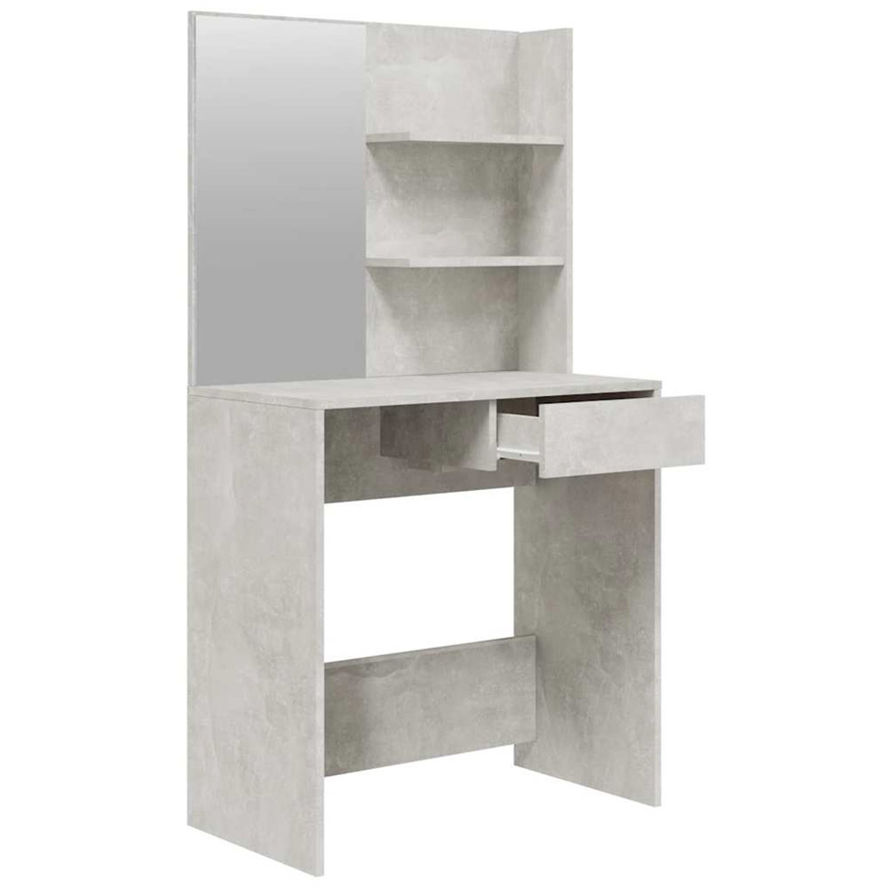 vidaXL Single Drawer 2 Shelf Concrete Grey Dressing Table and Stool Set with Mirror Image 5