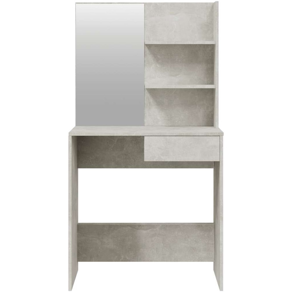 vidaXL Single Drawer 2 Shelf Concrete Grey Dressing Table and Stool Set with Mirror Image 6