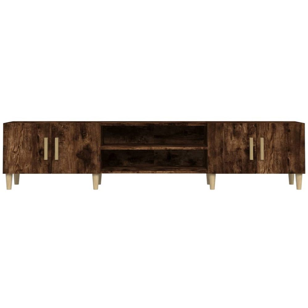 vidaXL 4 Door 2 Open Shelf Smoked Oak TV Cabinet with Wooden Legs Image 6