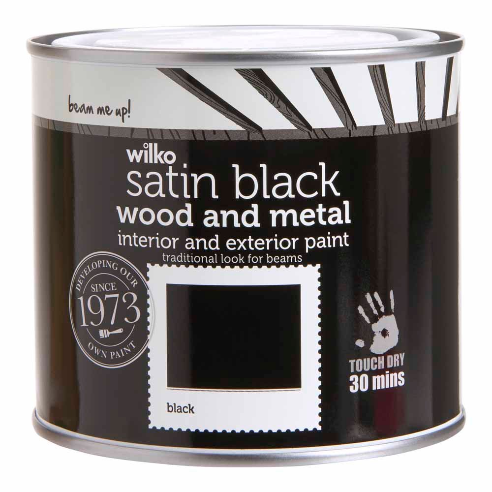Wilko Quick Dry Wood and Metal Pure Brilliant Black Satin Paint 500ml Image 2