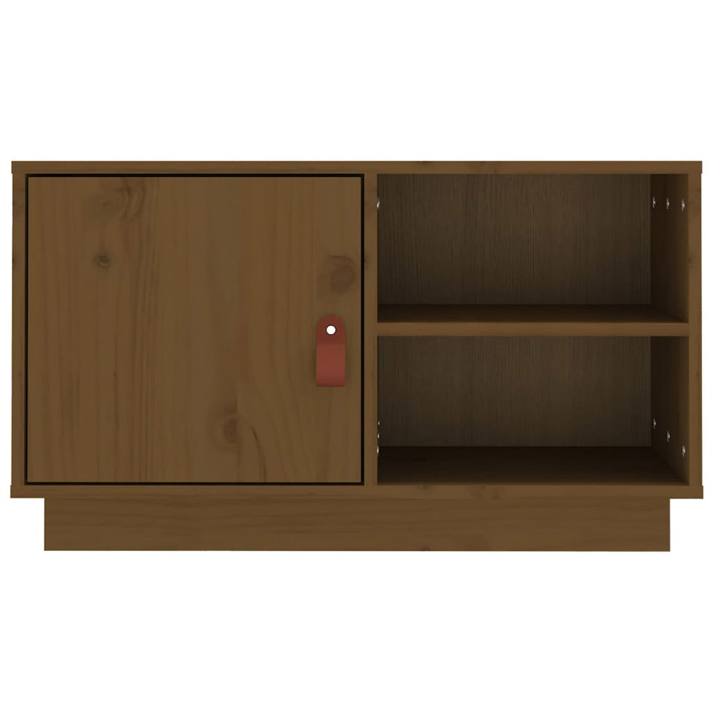 vidaXL Single Door 2 Open Shelf Honey Brown Solid Wood Pine TV Cabinet Image 6