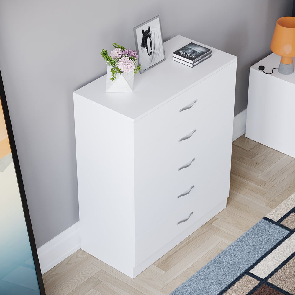 VIDA DESIGNS Riano 5 Drawer White Unique Anti Bowing Chest of Drawers with Metal Handles Image 6