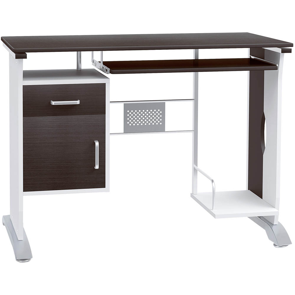 Portland Computer Desk with Sliding Keyboard White and Brown Image 2