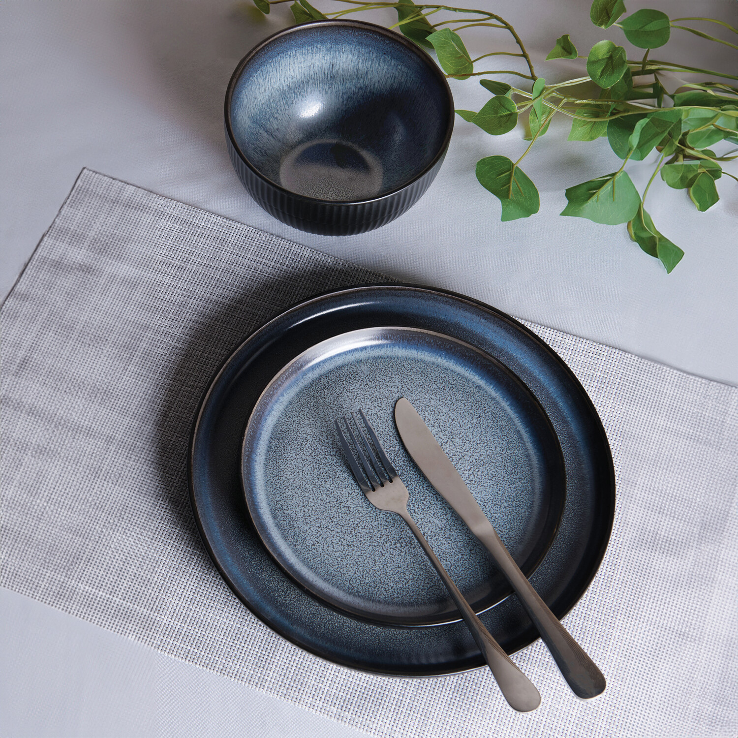 12 Piece Indigo Dinner Set - Deep Blue Image 4