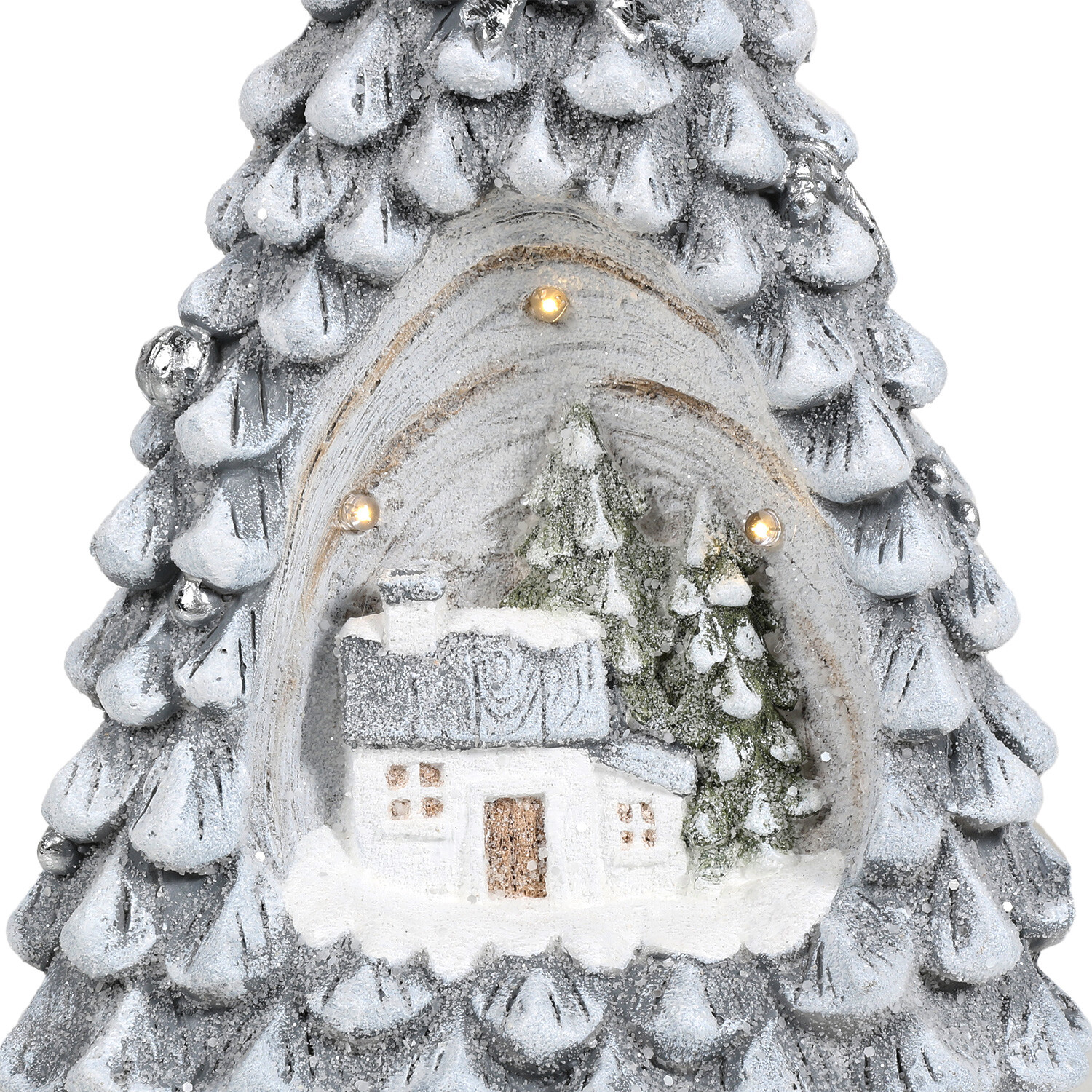 Silver LED Frosted Tree & House Ornament Image 3