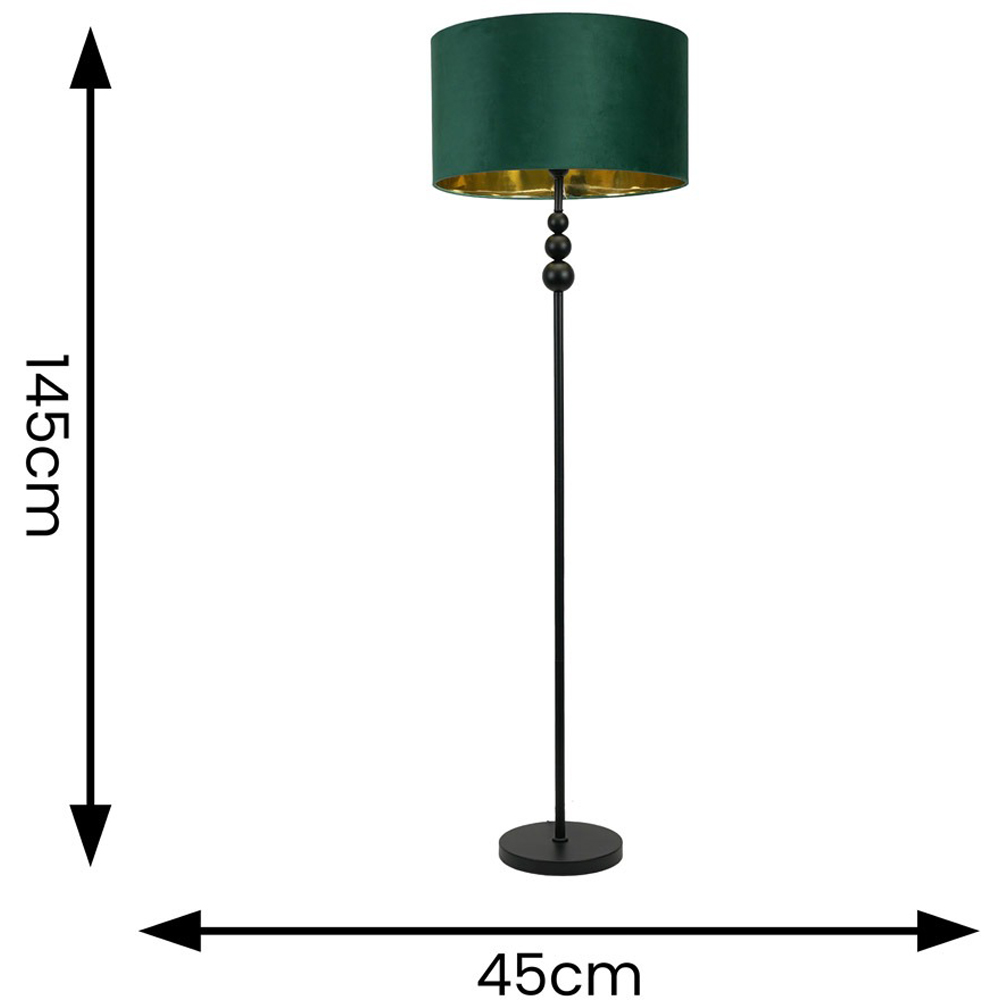 ValueLight Marissa Forest Green Velvet Gold Inner Shade Black Stacked Ball LED Floor Lamp Image 7