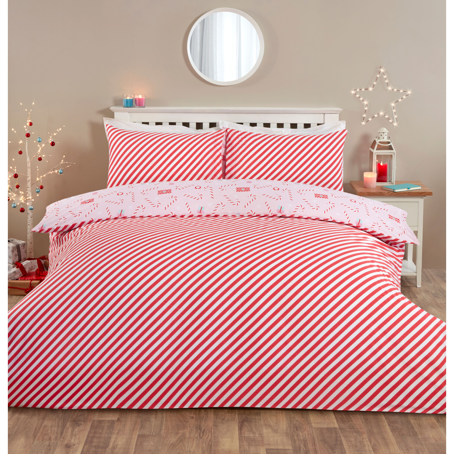 Candy Canes Duvet Cover and Pillowcase Set - Blush / King Image 2