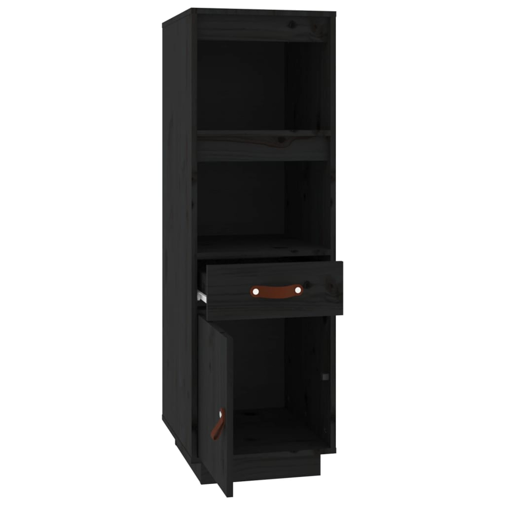 vidaXL Single Door Single Drawer 2 Shelf Black Pine Wood Highboard Image 3