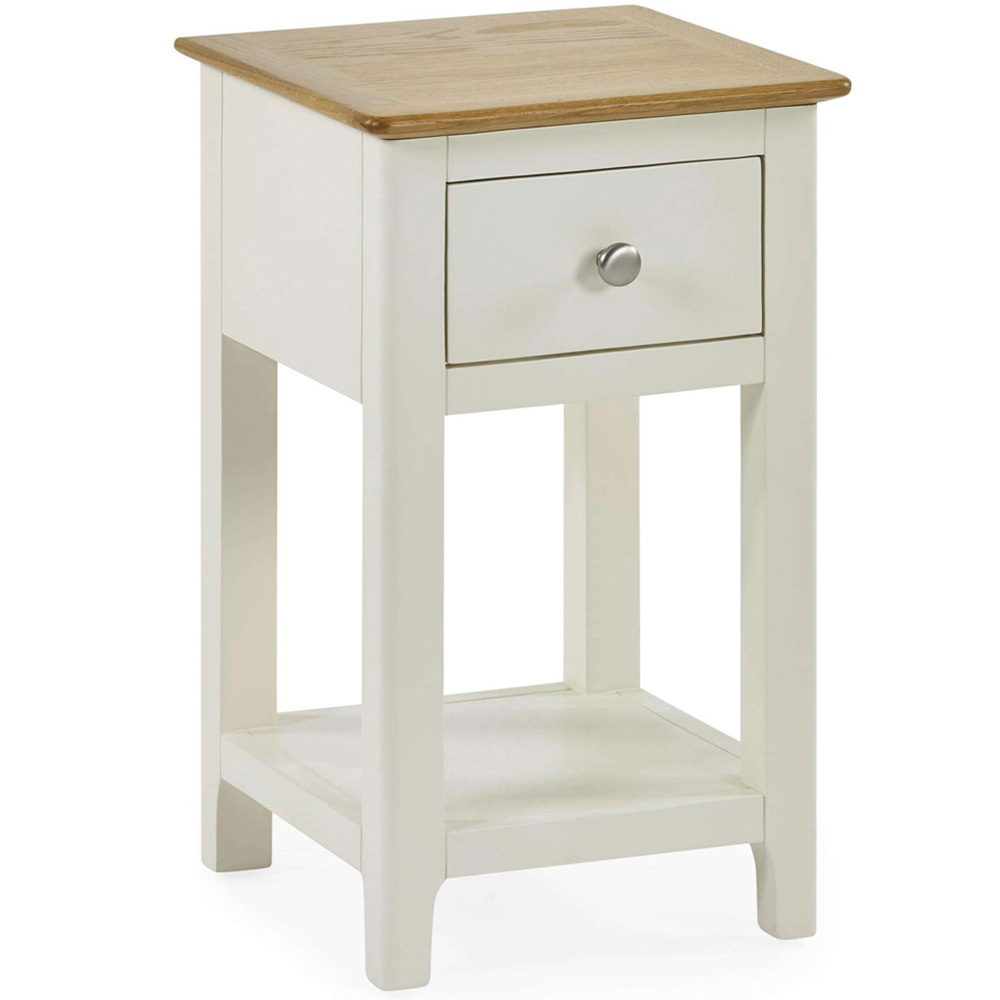 Julian Bowen Somerset Single Drawer Single Shelf White and Oak Compact Bedside Table Image 2