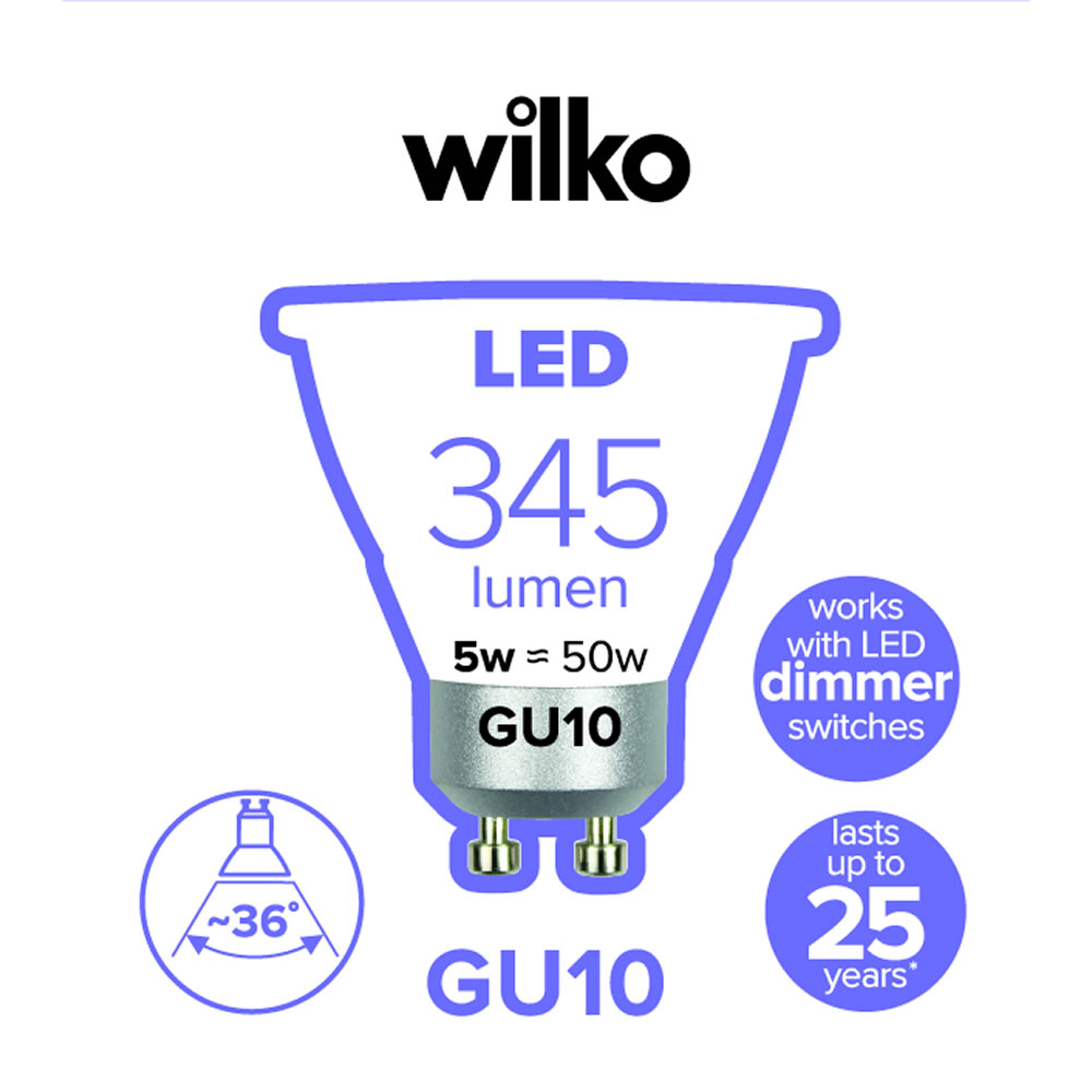 Wilko LED Bulb GU10 5W Silver Dimmable 1pk Image 2