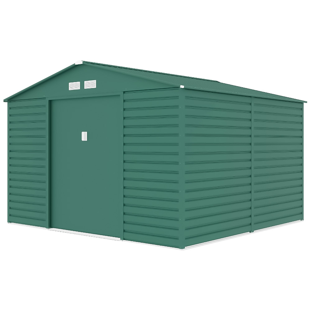 StoreMore Lotus Hypnos 11 x 10.5ft Double Door Green Apex Metal Shed Image 1