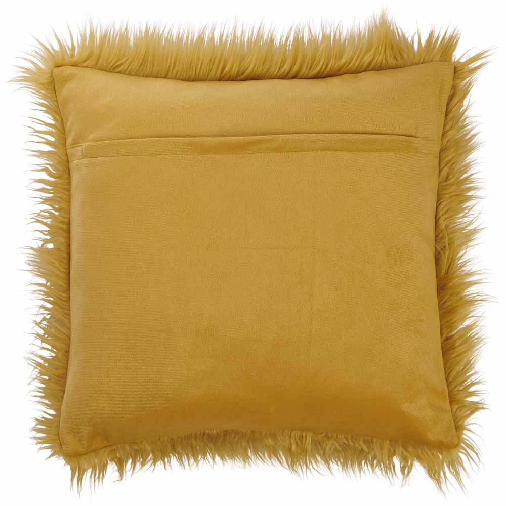 Wilko Ochre New Faux Fur Mongolian Cushion 43 x 43cm Image 2