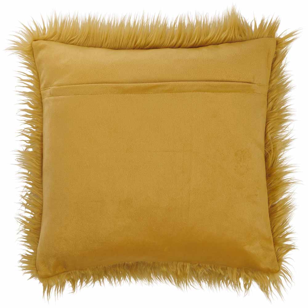 Wilko Ochre New Faux Mongolian Cushion 43x43cm Wilko