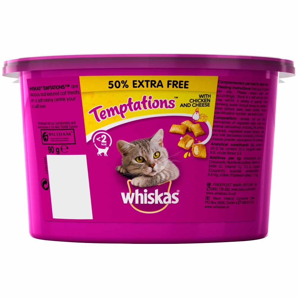 Whiskas Temptations Chicken and Cheese Cat Treats 90g Wilko