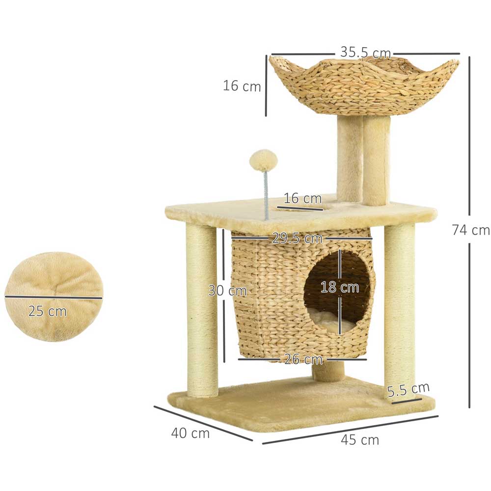PawHut Cat Tree with Scratching Posts, Cat House, Bed, Washable Cushions Image 9