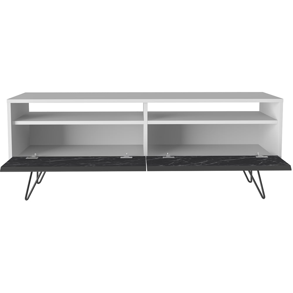 Decorotika Flay 2 Door 2 Shelf Black Marble Effect and White TV Unit Image 8
