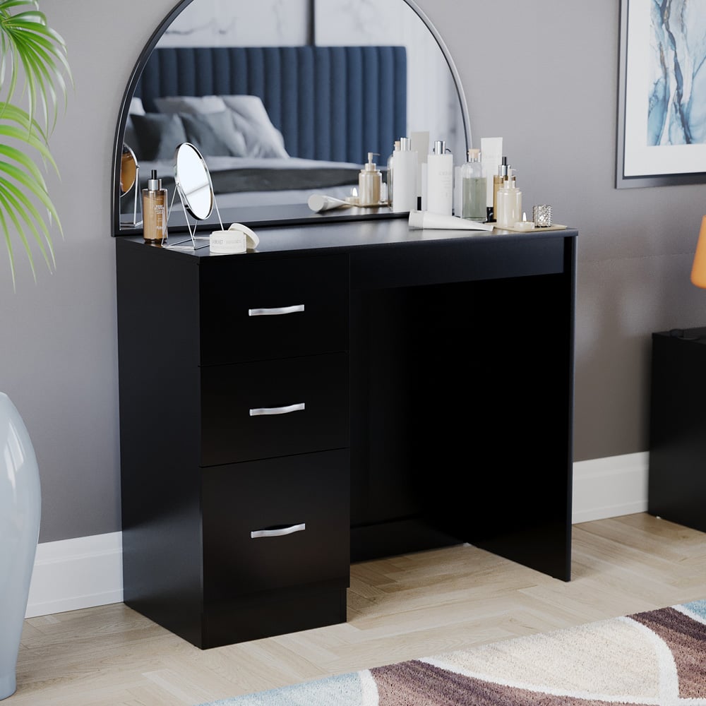 VIDA DESIGNS Riano 3 Drawer Black Dressing Table Image 5